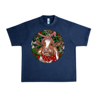Navy Brown Cow Christmas Urban Heavy Tee - RanaPortraitStore