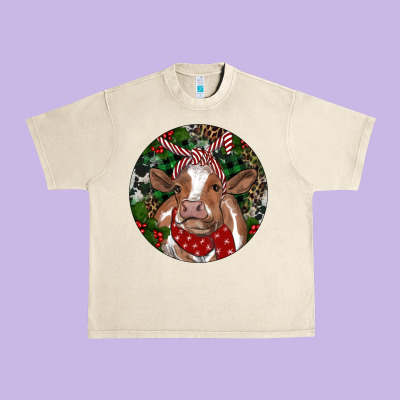 Brown Cow Christmas Urban Heavy Tee Designed By Ranaportraitstore