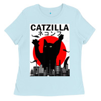 Baby Blue vintage catzilla japanese sunset style Ladies Tee - artisFamous