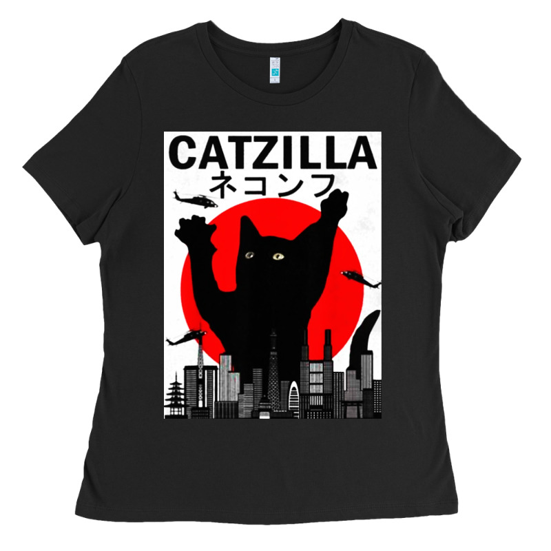 Vintage Catzilla Japanese Sunset Style Ladies Tee by artisFamous | Teevron