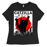 Black vintage catzilla japanese sunset style Ladies Tee - artisFamous