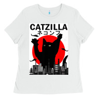 White vintage catzilla japanese sunset style Ladies Tee - artisFamous