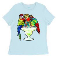 Baby Blue parrots drinking margarita hawaiian Ladies Tee - artisFamous