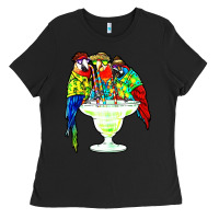 Black parrots drinking margarita hawaiian Ladies Tee - artisFamous