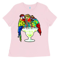 Bubblegum Pink parrots drinking margarita hawaiian Ladies Tee - artisFamous