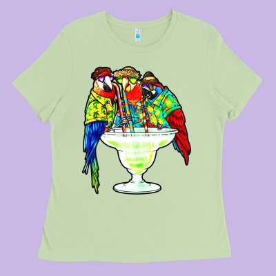 Parrots Drinking Margarita Hawaiian Ladies Tee Designed By Artisfamous