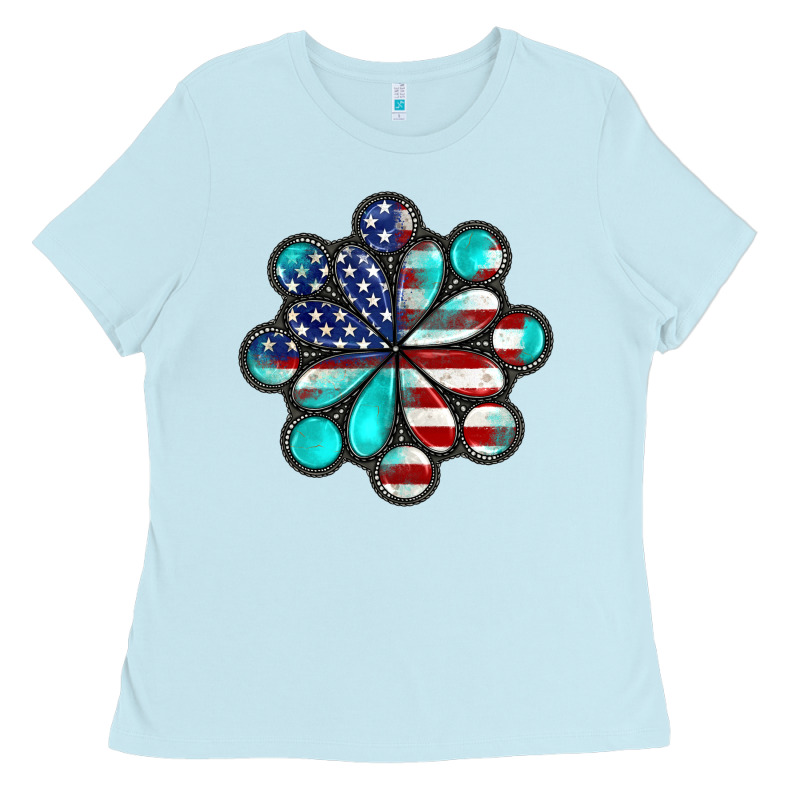 American Flag Turquoise Gemstone 4th Of July Ladies Tee by CowGirlArtShop | Teevron