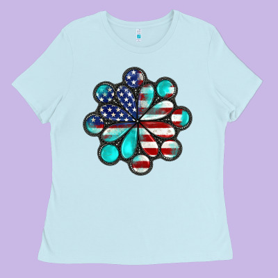 American Flag Turquoise Gemstone 4th Of July Ladies Tee Designed By Cowgirlartshop