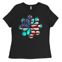 Black American flag turquoise gemstone 4th of july Ladies Tee - CowGirlArtShop