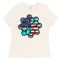 Bone American flag turquoise gemstone 4th of july Ladies Tee - CowGirlArtShop