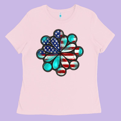 American Flag Turquoise Gemstone 4th Of July Ladies Tee Designed By Cowgirlartshop