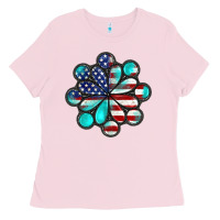 Bubblegum Pink American flag turquoise gemstone 4th of july Ladies Tee - CowGirlArtShop