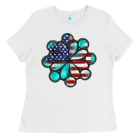 White American flag turquoise gemstone 4th of july Ladies Tee - CowGirlArtShop