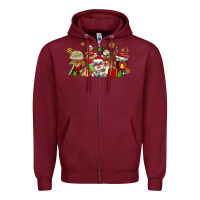 Burgundy christmas cow coffee cups Zipper Hoodie - AdoDesignShop