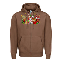 Chestnut christmas cow coffee cups Zipper Hoodie - AdoDesignShop