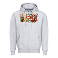 Heather Grey christmas cow coffee cups Zipper Hoodie - AdoDesignShop