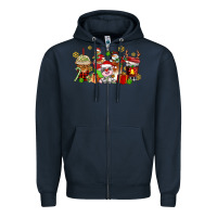 Navy christmas cow coffee cups Zipper Hoodie - AdoDesignShop