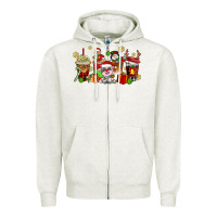 Oatmeal Heather christmas cow coffee cups Zipper Hoodie - AdoDesignShop