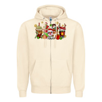 Sandshell christmas cow coffee cups Zipper Hoodie - AdoDesignShop