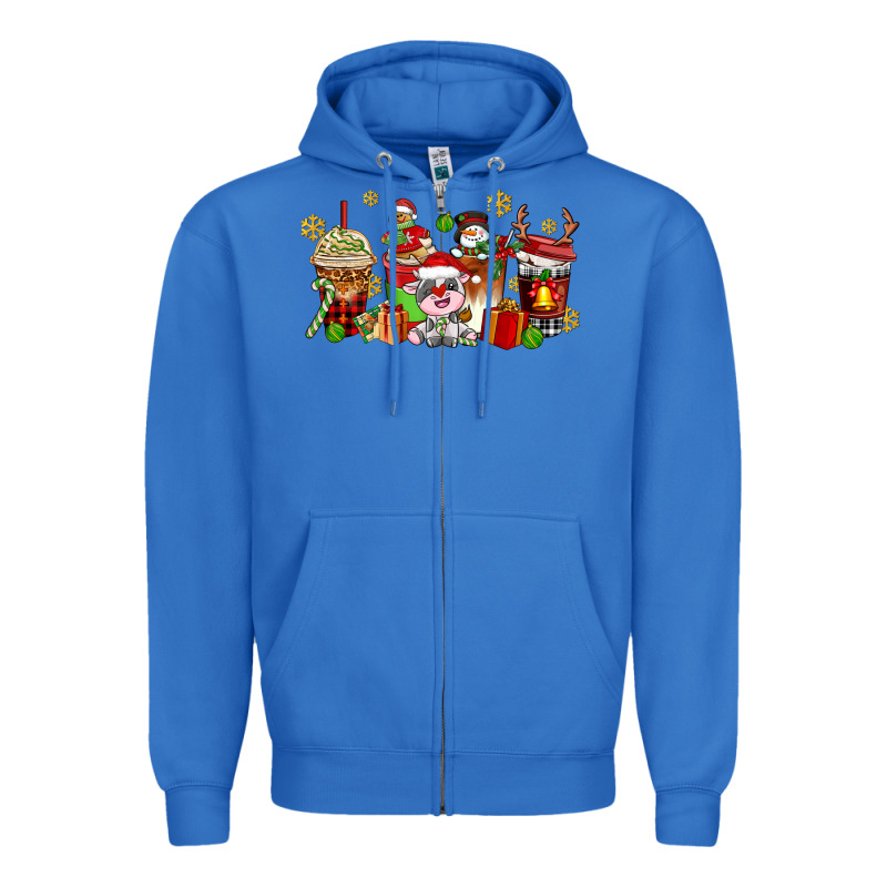 Christmas Cow Coffee Cups Zipper Hoodie by AdoDesignShop | Teevron