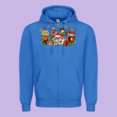 Christmas Cow Coffee Cups Zipper Hoodie Designed By Adodesignshop