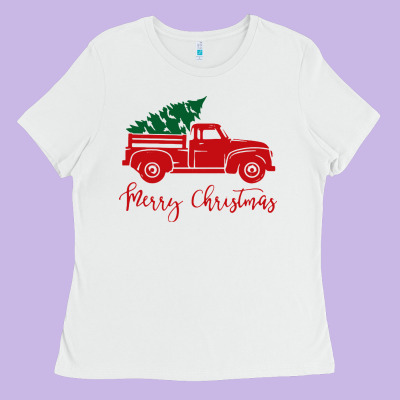 Vintage Red Truck With Christmas Ladies Tee Designed By Artisfamous