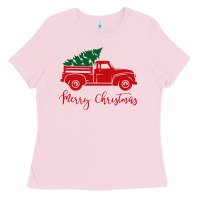 Bubblegum Pink vintage red truck with christmas Ladies Tee - artisFamous