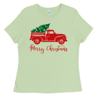 Matcha vintage red truck with christmas Ladies Tee - artisFamous