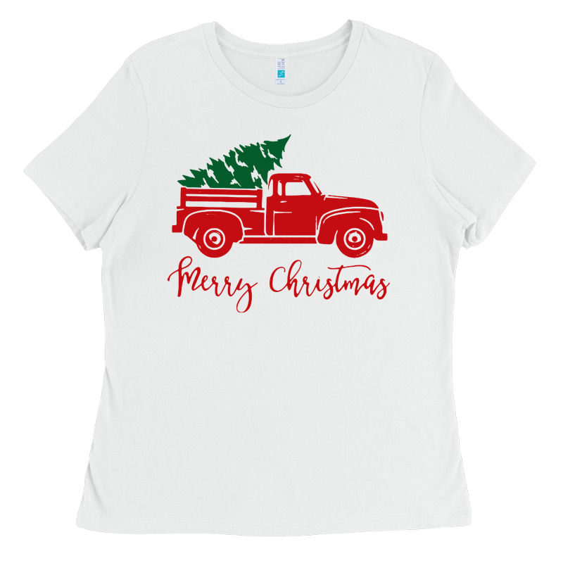 Vintage Red Truck With Christmas Ladies Tee by artisFamous | Teevron