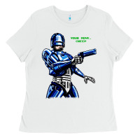 White 8bit robocop Ladies Tee - artisFamous