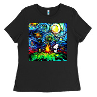 Black starry night print van gogh parody Ladies Tee - artisFamous