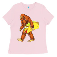 Bubblegum Pink bigfoot carrying taco Ladies Tee - artisFamous