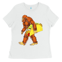 White bigfoot carrying taco Ladies Tee - artisFamous