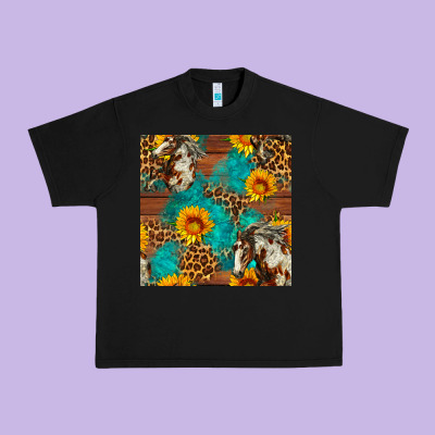 Western Horse And Sunflower Seamless Pattern Urban Heavy Tee Designed By Fadigitalartstudio