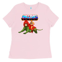 Bubblegum Pink he man and battle cat Ladies Tee - artisFamous