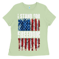 Matcha I STAND FOR FREEDOM WITH A DISTRESSED AMERICAN FLAG Ladies Tee - artisFamous