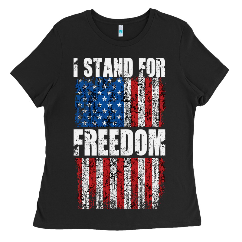 I Stand For Freedom With A Distressed American Flag Ladies Tee by artisFamous | Teevron