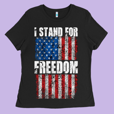I Stand For Freedom With A Distressed American Flag Ladies Tee Designed By Artisfamous