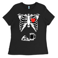 Black dad skeleton halloween beer pizza Ladies Tee - artisFamous