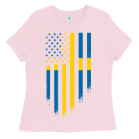 Bubblegum Pink Sweden Swedish Roots American Flag | Canadian Roots Ladies Tee - artisFamous