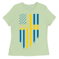 Matcha Sweden Swedish Roots American Flag | Canadian Roots Ladies Tee - artisFamous