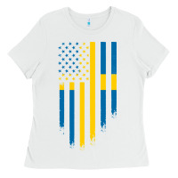 White Sweden Swedish Roots American Flag | Canadian Roots Ladies Tee - artisFamous
