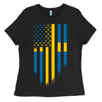 Black Sweden Swedish Roots American Flag | Canadian Roots Ladies Tee - artisFamous