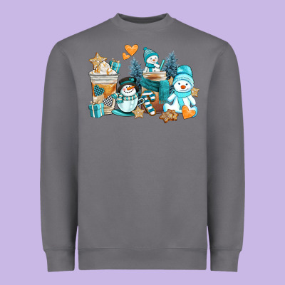 Winter Snowman Coffee Cups Heavyweight Sweatshirt Designed By Adodesignshop