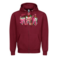 Burgundy pink christmas teeth Zipper Hoodie - AdoDesignShop