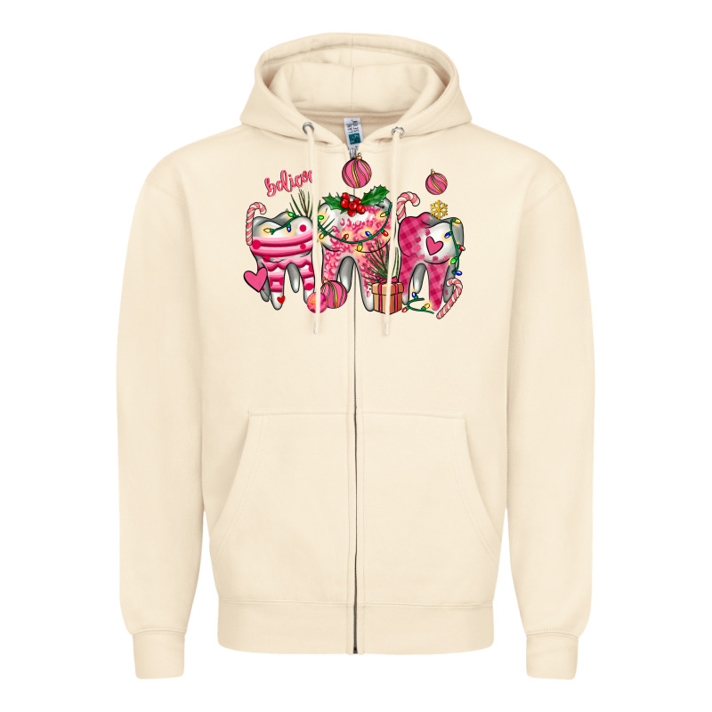 Pink Christmas Teeth Zipper Hoodie by AdoDesignShop | Teevron