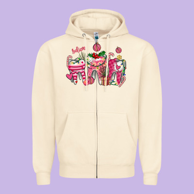 Pink Christmas Teeth Zipper Hoodie Designed By Adodesignshop