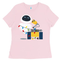 Bubblegum Pink wall e eve christmas light wrap graphic t shirt Ladies Tee - artisFamous