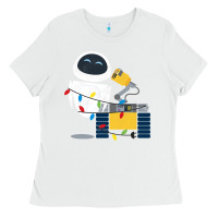 White wall e eve christmas light wrap graphic t shirt Ladies Tee - artisFamous