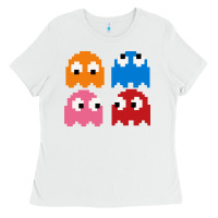 White pacman ghosts cool retro 80s Ladies Tee - artisFamous